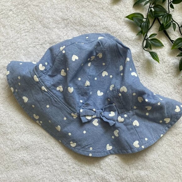 Joe Fresh Toddler Sunhat 12-24M | Blue Hearts Bow EUC - Picture 1 of 8